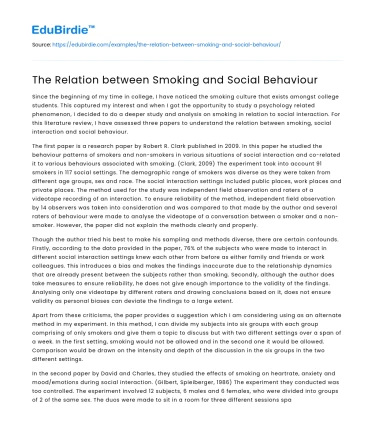 The Relation between Smoking and Social Behaviour
