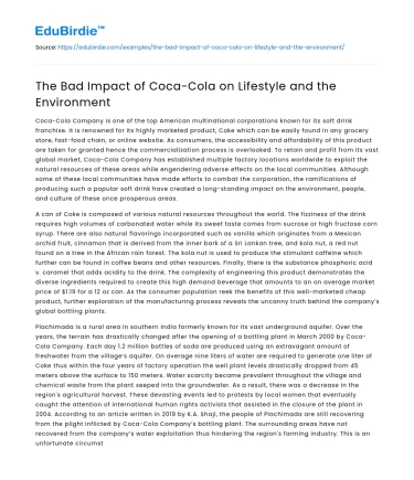 The Bad Impact of Coca-Cola on Lifestyle and the Environment