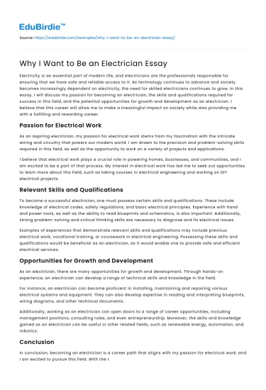 Why I Want to Be an Electrician Essay