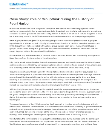 Case Study: Role of Groupthink during the History of Pearl Harbor
