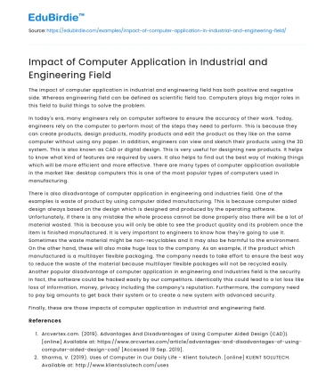 Impact of Computer Application in Industrial and Engineering Field