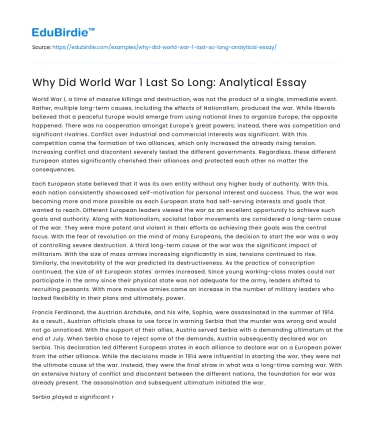 Why Did World War 1 Last So Long: Analytical Essay