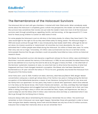 The Remembrance of the Holocaust Survivors