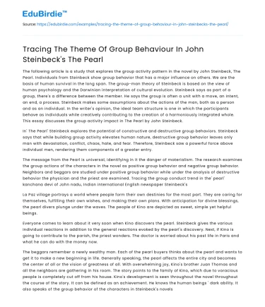 Tracing The Theme Of Group Behaviour In John Steinbeck’s The Pearl