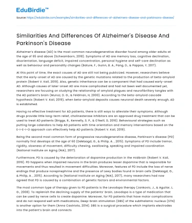 Alzheimer’s and Parkinson’s: Similarities and Differences