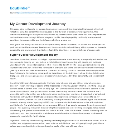 My Career Development Journey