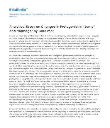 Changes in Protagonist in “Jump” and “Homage” by Gordimer