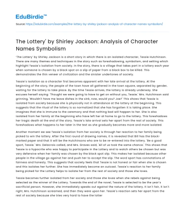 The Lottery’ by Shirley Jackson: Analysis of Character Names Symbolism