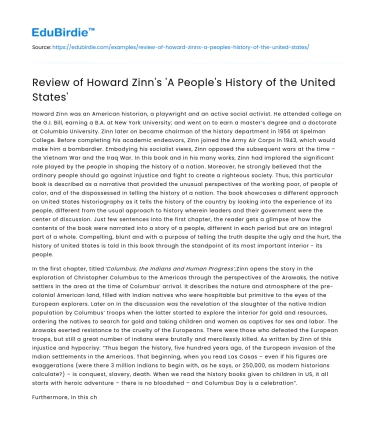 Review of Howard Zinn’s ‘A People’s History of the United States’