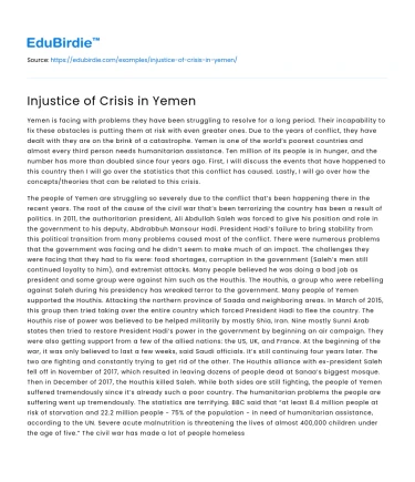 Injustice of Crisis in Yemen