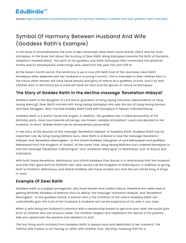 Symbol Of Harmony Between Husband And Wife (Goddess Ratih’s Example)