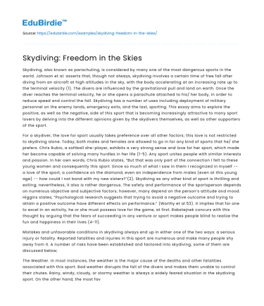 Skydiving: Freedom in the Skies