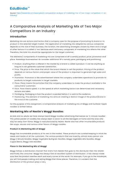 Marketing Mix Analysis of Two Competitors