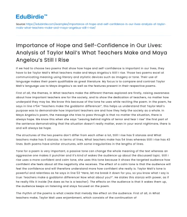 Hope & self-confidence in What Teachers Make & Still I Rise