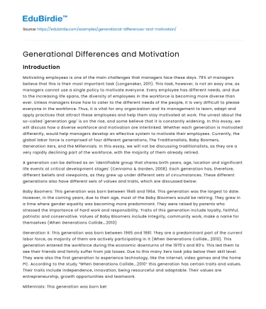 Generational Differences and Motivation