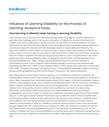 Impact of Learning Disability on Learning: Analysis