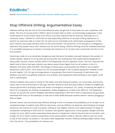 Stop Offshore Drilling: Argumentative Essay