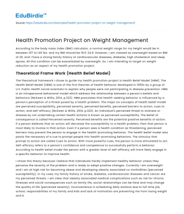 Health Promotion Project on Weight Management