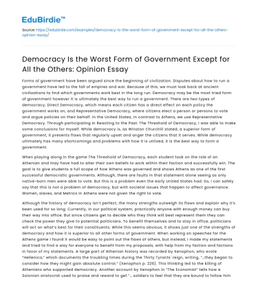 Democracy: The Best System Despite Flaws