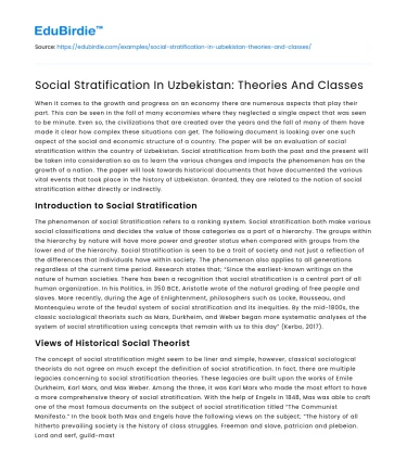 Social Stratification In Uzbekistan: Theories And Classes