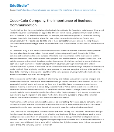 Coca-Cola: Communication for Business Success