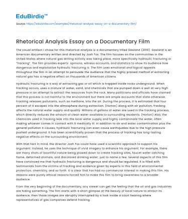 Rhetorical Analysis Essay on a Documentary Film