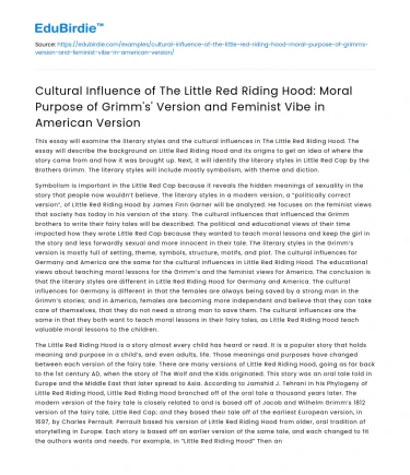 Cultural Influence of Little Red Riding Hood: Grimm vs American