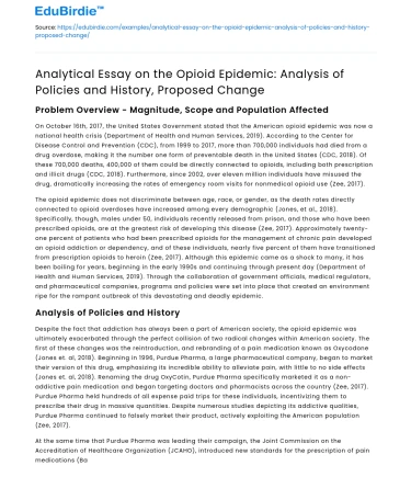 Opioid Epidemic: Policies, History, Proposed Change