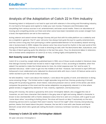 Analysis of the Adaptation of Catch 22 in Film Industry