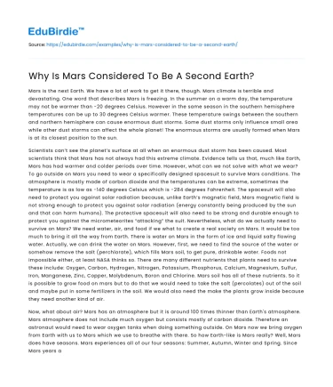 Why Is Mars Considered To Be A Second Earth?