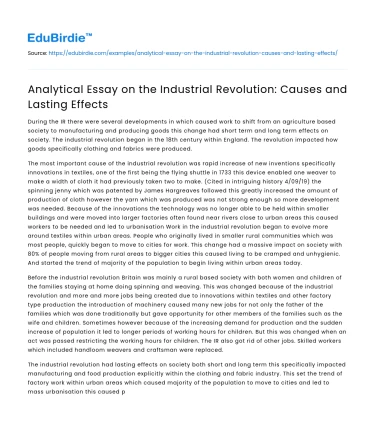 Transformative Impacts of the Industrial Revolution