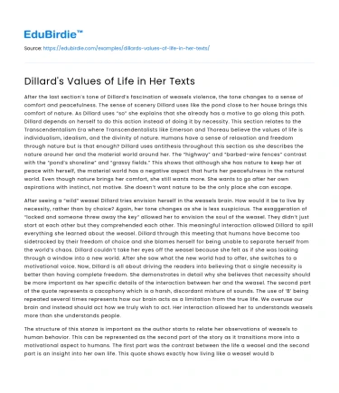 Dillard’s Values of Life in Her Texts