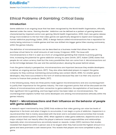 Ethical Problems of Gambling: Critical Essay