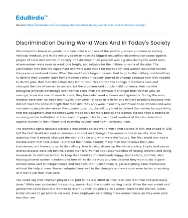 Discrimination During World Wars And In Today’s Society