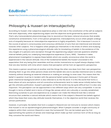 Husserl’s Concept of Intersubjectivity