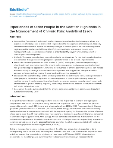 Older People in Scottish Highlands: Chronic Pain Management