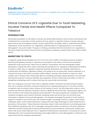 E-cigarette Ethics: Youth Marketing, Trends, Health vs Tobacco