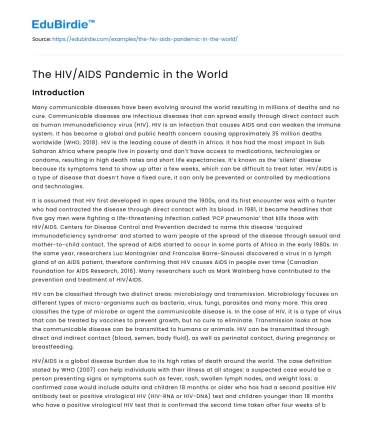 The HIV/AIDS Pandemic in the World