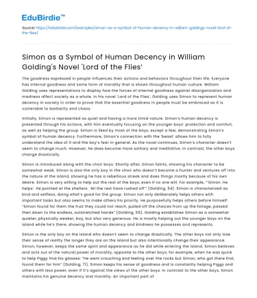 Simon: Symbol of Human Decency in ‘Lord of the Flies’