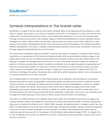 Symbols Interpretations in The Scarlet Letter
