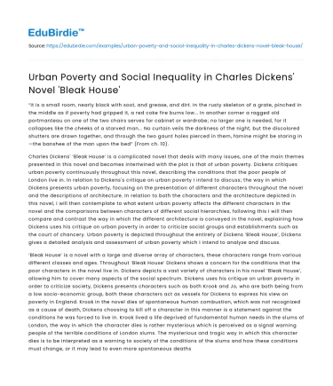 Urban Poverty and Social Inequality in ‘Bleak House’