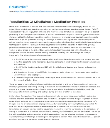 Peculiarities Of Mindfulness Meditation Practice