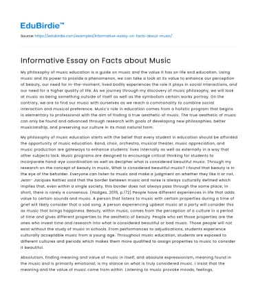 Informative Essay on Facts about Music