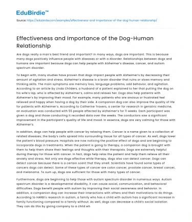 Effectiveness and Importance of the Dog-Human Relationship