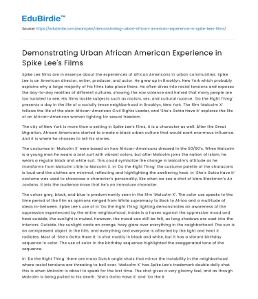 Demonstrating Urban African American Experience in Spike Lee’s Films