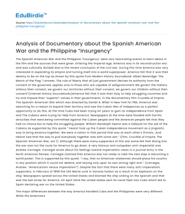 Analysis of Documentary on the Spanish American War and Insurgency