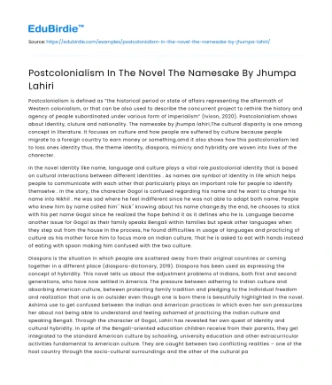 Postcolonialism In The Novel The Namesake By Jhumpa Lahiri