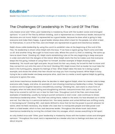 The Challenges Of Leadership In The Lord Of The Flies
