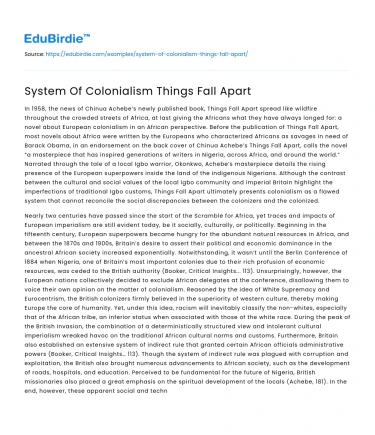 System Of Colonialism Things Fall Apart
