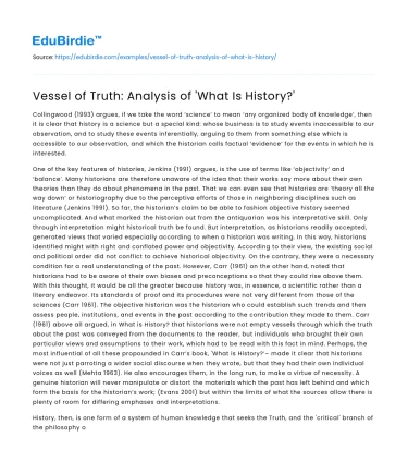 Vessel of Truth: Analysis of ‘What Is History?’